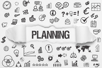 Planning / weißes Papier mit Symbole