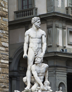 travel to Italy - statue Hercules and Cacus on Piazza della Signoria in Florence city. This work by the Florentine artist Baccio Bandinelli (1525-1534)