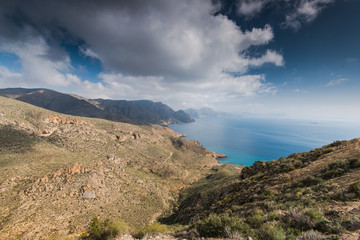 Panoramic vista on hills in Murcia coast in Spain
