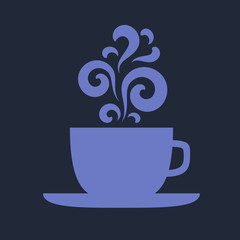 Blue cup with floral vintage design elements