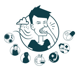 Colds and treatment icons set