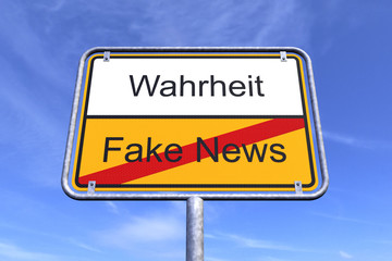 Obraz premium Ortsschild - Ortstafel - Wahrheit - Fake News