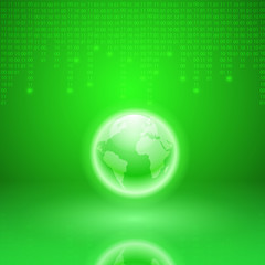 Stream of binary code with the globe