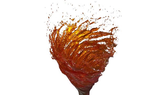 Orange Liquid tornado on white background. Beautiful colored paint is whirling. Isolated transparent vortex of liquid like juice, 3d animation with alpha matte. Version 1