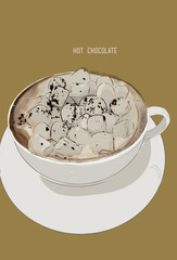 Hot chocolate cup with marshmallows, illustration vector