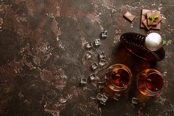 Two glasses of brandy or cognac