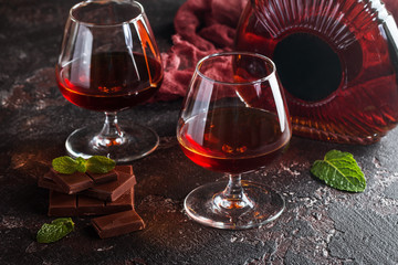 Two glasses of brandy or cognac