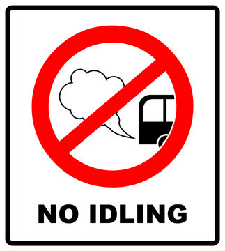 No idling or idle reduction sign on white background. vector illustration. turn engine off. prohibition symbol in red circle isolated on white