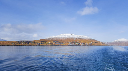The village at Faroe island in cloudy day