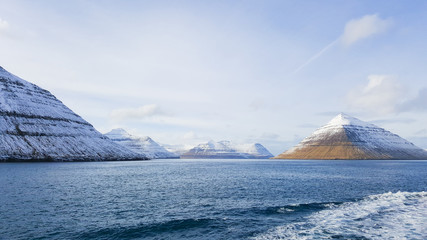The village at Faroe island in cloudy day