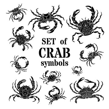 Vector set of hand-drawn ornate crabs.