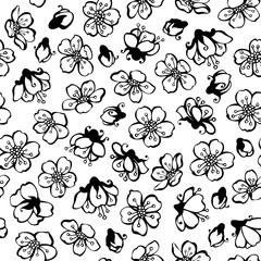 Vector doodles seamless pattern of spring flowers.