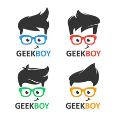 Geek or nerd logo vector set