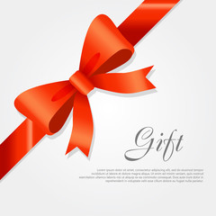 Gift. Red Wide Ribbon. Bright Bow with Two Petals
