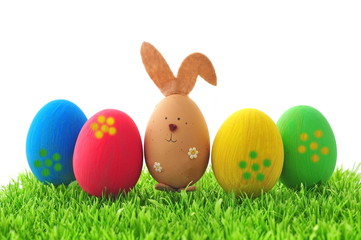 Fototapeta na wymiar Easter eggs with rabbit