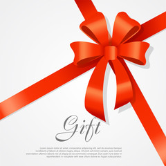 Gift. Red Wide Ribbon. Bright Bow with Two Petals