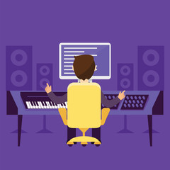 Sound engineer. Vector isolated illustration. music producer listening in the studio