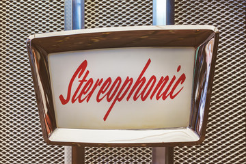 Close up of a vintage jukebox with the text stereophonic