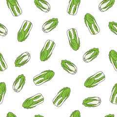 Chinese cabbage hand drawn vector seamless pattern. Farm market product.