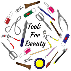 Set of tools for manicure. Colorful vector illustration tools for beauty