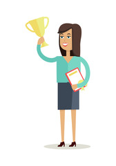 Woman Winner Character Vector in Flat Design.   