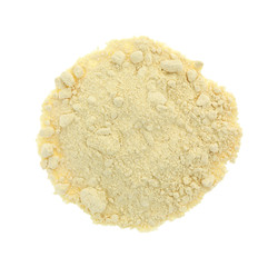 Top view of a portion of soy powder isolated on a white background.