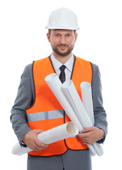 Professional male construction businessman with his blueprints 