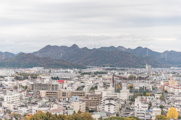 Fototapeta na wymiar Aerial View of Himeji residence downtown from Himeji castle in Hyogo, Kansai, Japan.