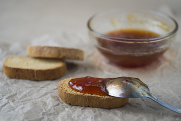 Croutons with homemade apricot jam