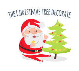 Santa Claus Decorate Xmas Tree Evergreen Fir