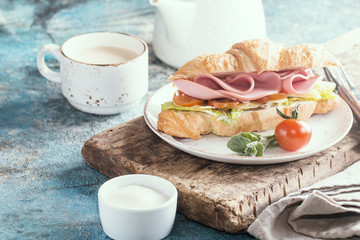 Fresh croissant sandwich