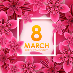 8 March holiday. Origami Greeting card with paper Flowers. International Happy Women's Day. Vector eps10