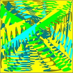 Abstract yellow background with colored yellow, blue and green lines with flushed paint aspire to the center of the picture