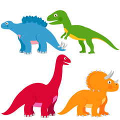Collection of dinosaurs. Stegosaurus, Brontosaurus, apatosaurus, triceratops and tyrannosaurus. Vector illustration set