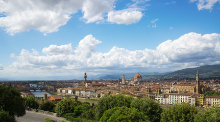 Fototapeta na wymiar Florence panorama, Cathedral Santa Maria Del Fiore and Basilica di Santa Croce from Piazzale Michelangelo (Tuscany, Italy)