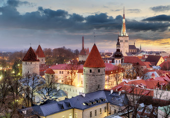 Sunset over Old City Town Tallinn In Estonia