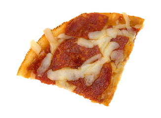 Personal size pepperoni pizza slice isolated on a white background.