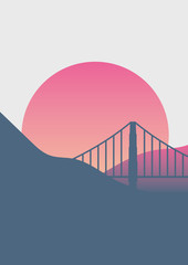 Minimal poster background of San Francisco at sunrise