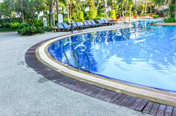 a pool with blue water