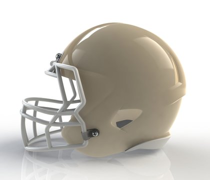 Shiny gray wax american football helmet side view on a white background with detailed clipping path, 3D rendering