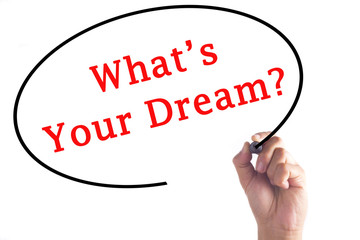 Hand writing What’s Your Dream on transparent board