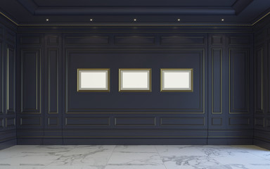 A classic interior is in dark tones. 3d rendering.