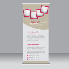 Roll up banner stand template. Abstract background for design,  business, education, advertisement. Pink color. Vector  illustration.