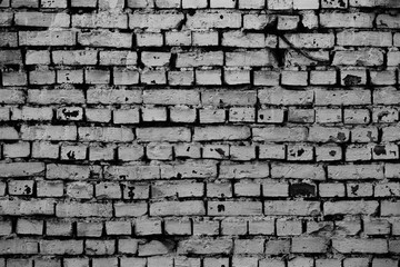 White brick background.Grungy Shabby Uneven Painted Plaster. Design Element.  Whitewashed Old Brick Wall Surface.