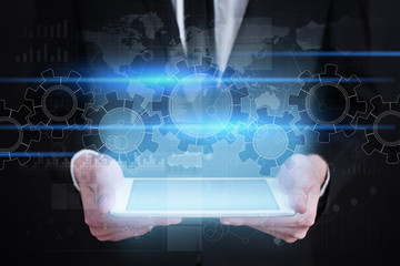 Business and technology concept on virtual screen. mock up. template for text. 