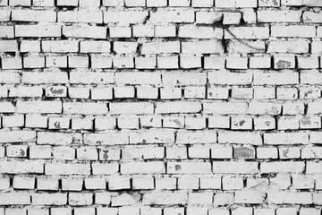 White brick background.Grungy Shabby Uneven Painted Plaster. Design Element.  Whitewashed Old Brick Wall Surface.