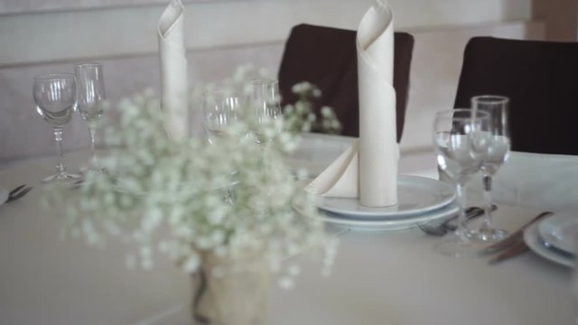 beautiful wedding decoration on a table in a restaurant