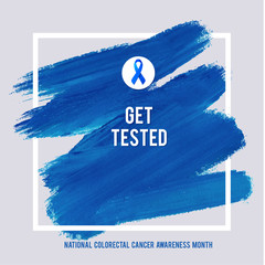 CLORECTAL Cancer Awareness Creative Grey and Blue Poster. Brush Stroke and Silk Ribbon Symbol. National Colon Cancer Awareness Month Banner. Brush Stroke and Text. Medical Square Design