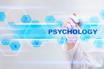 Medical doctor drawing psychology on the virtual screen.