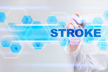 Medical doctor drawing stroke on the virtual screen.